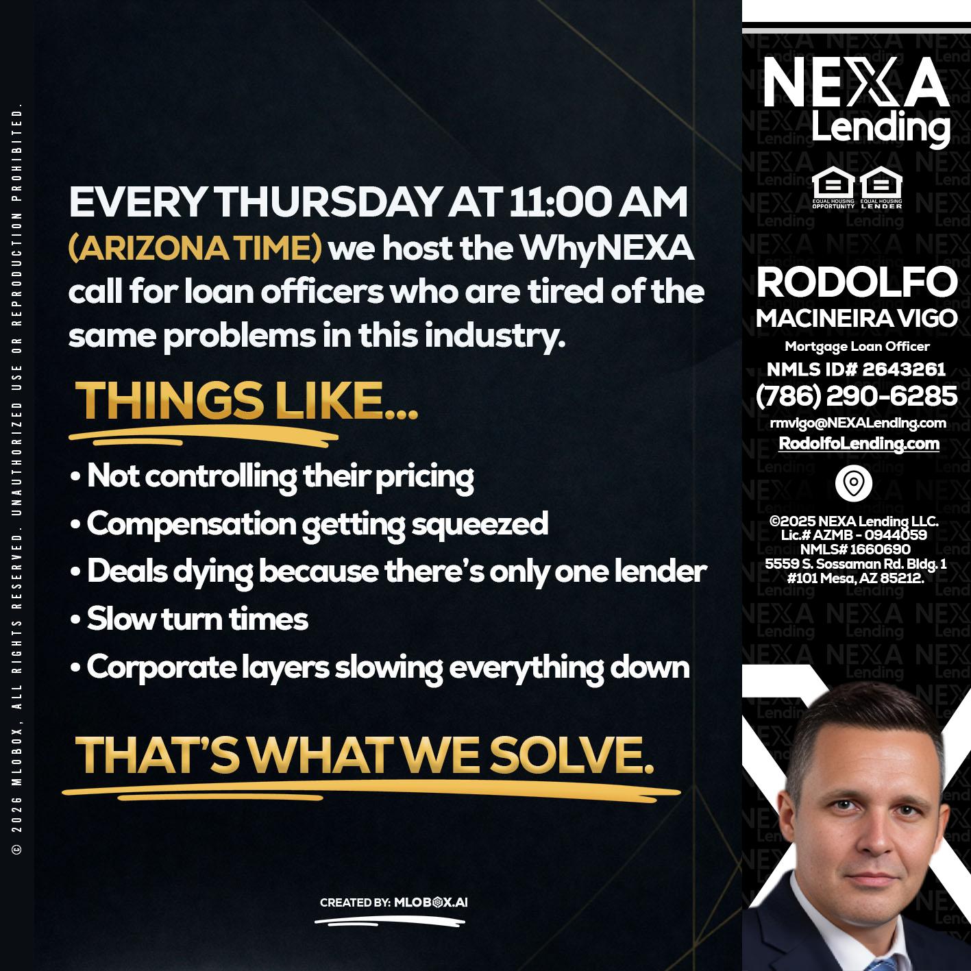 every Thursday - Rodolfo Macineira Vigo -Mortgage Loan Officer