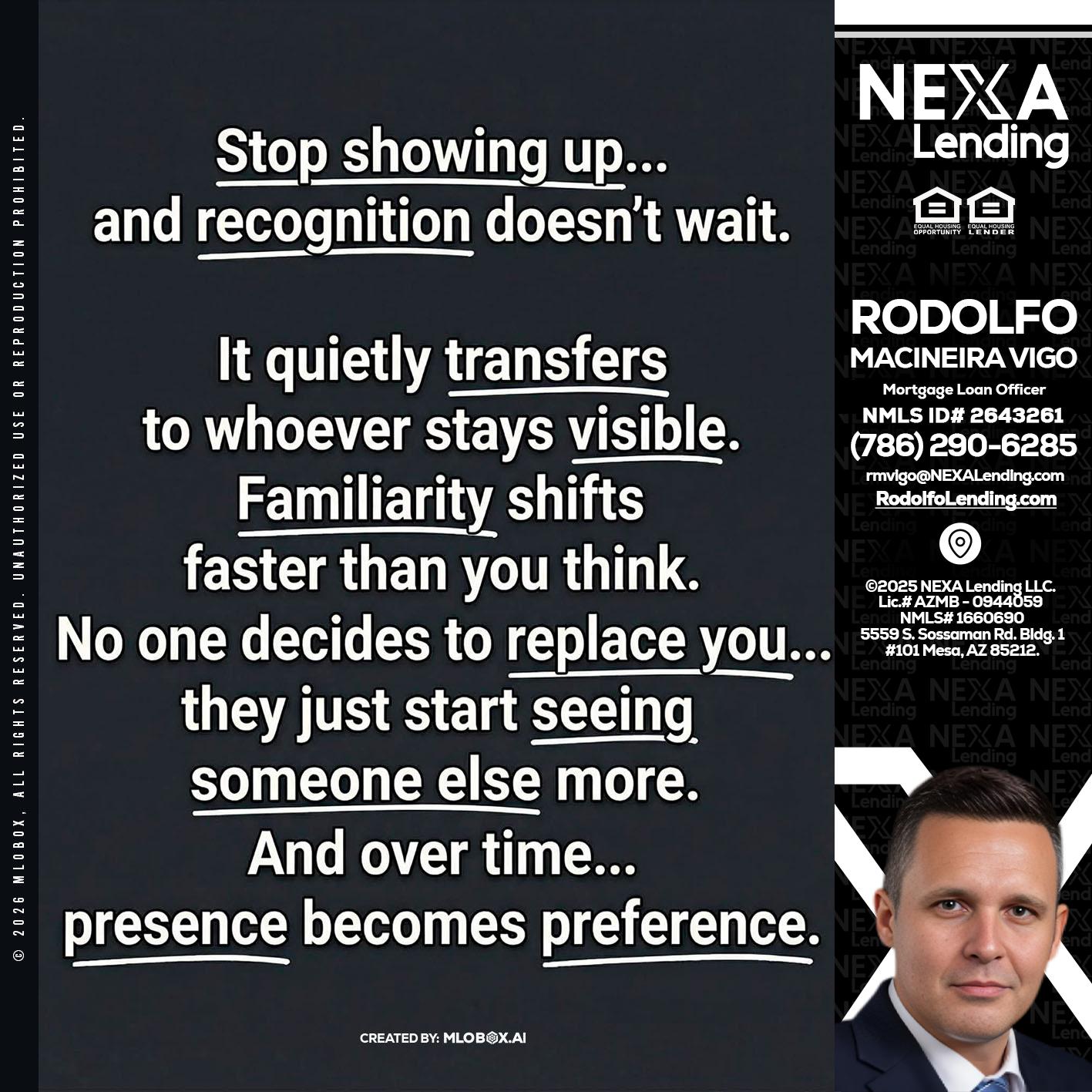 STOP SHOWING - Rodolfo Macineira Vigo -Mortgage Loan Officer