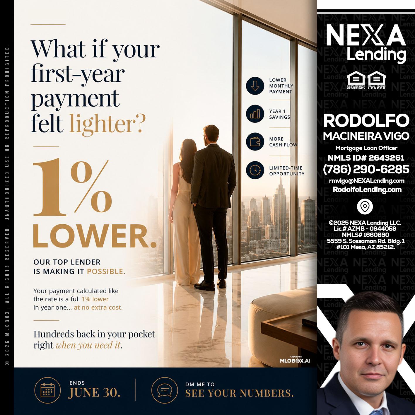 1% lower - Rodolfo Macineira Vigo -Mortgage Loan Officer