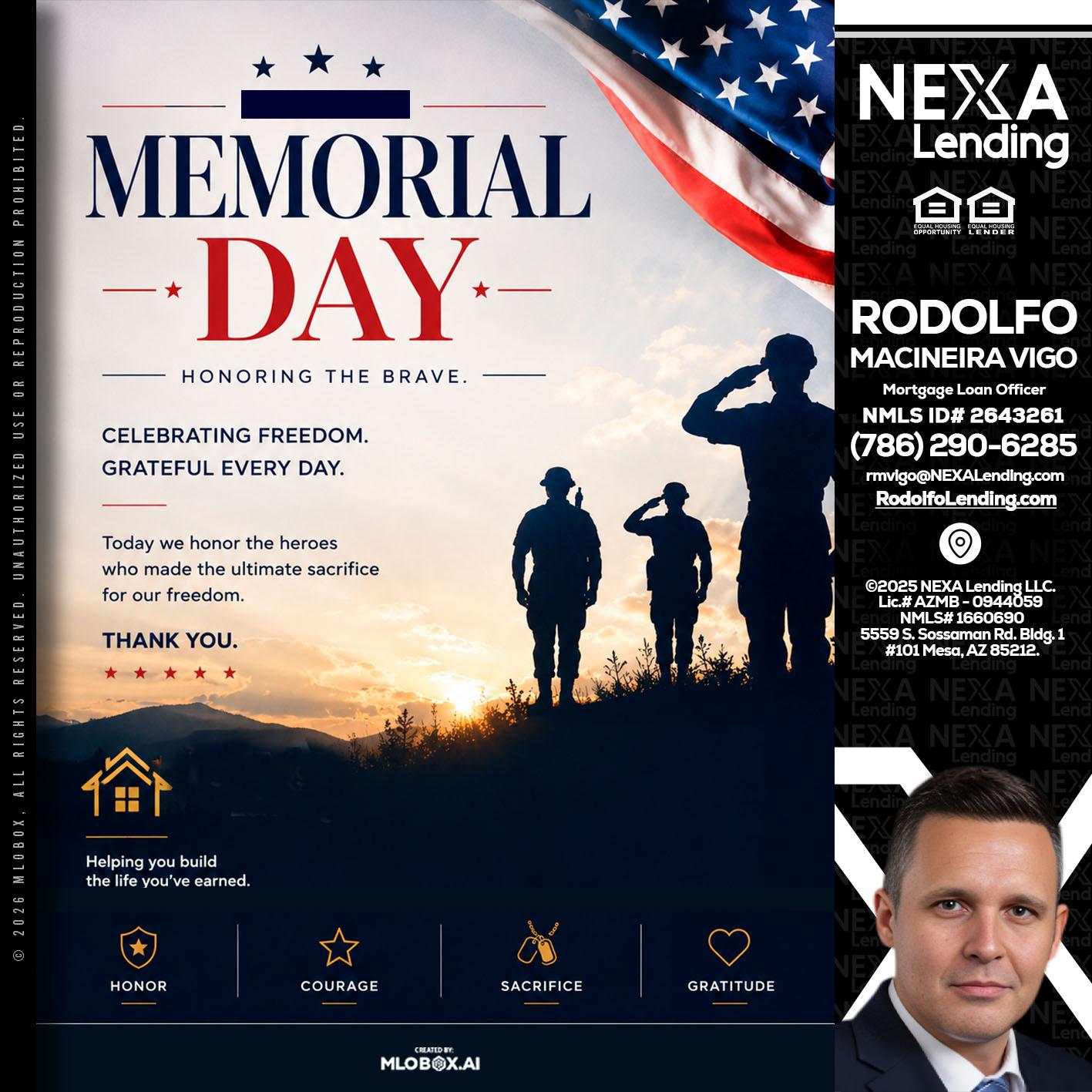 MEMORIAL DAY - Rodolfo Macineira Vigo -Mortgage Loan Officer